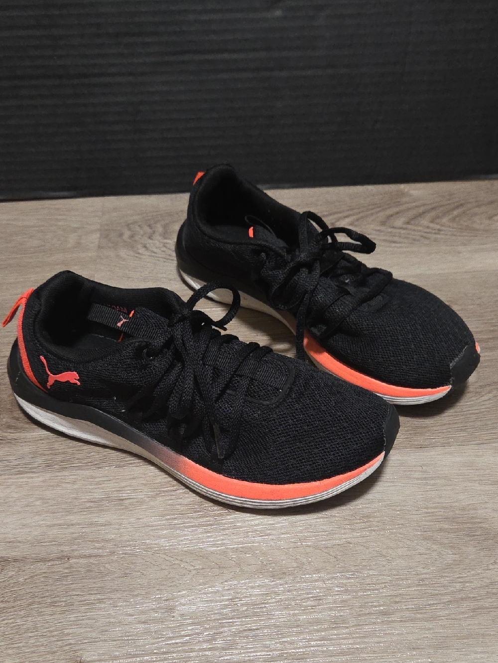 Puma Black Athletic Sneakers with Coral Accents